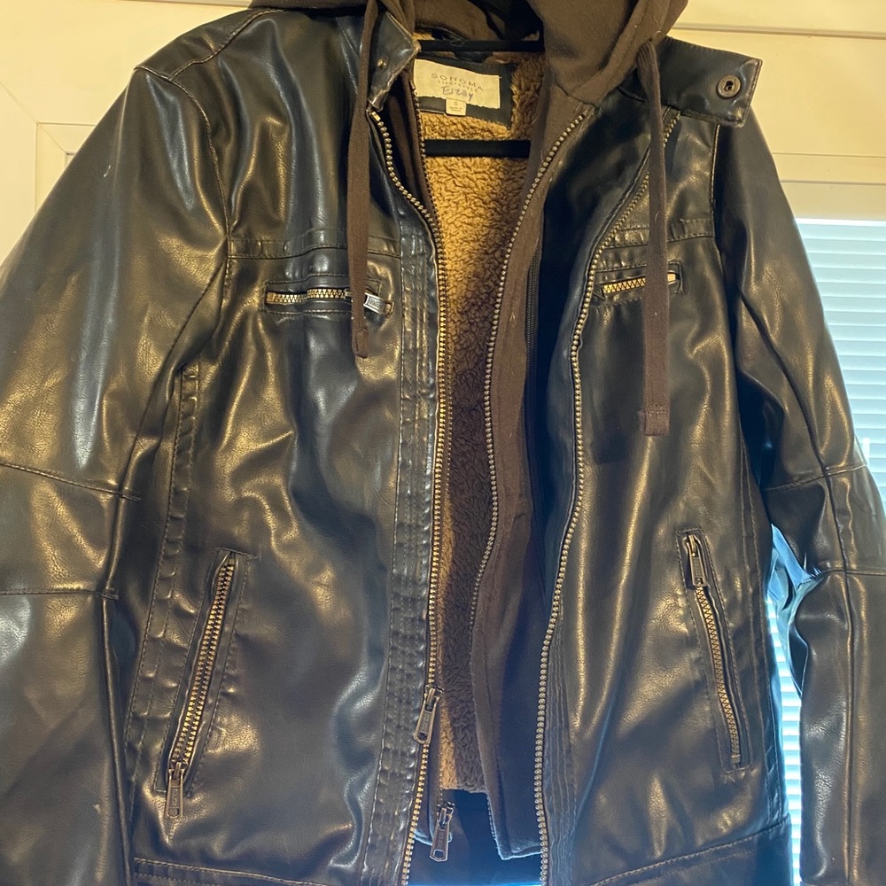 Faux leather jacket with hood
